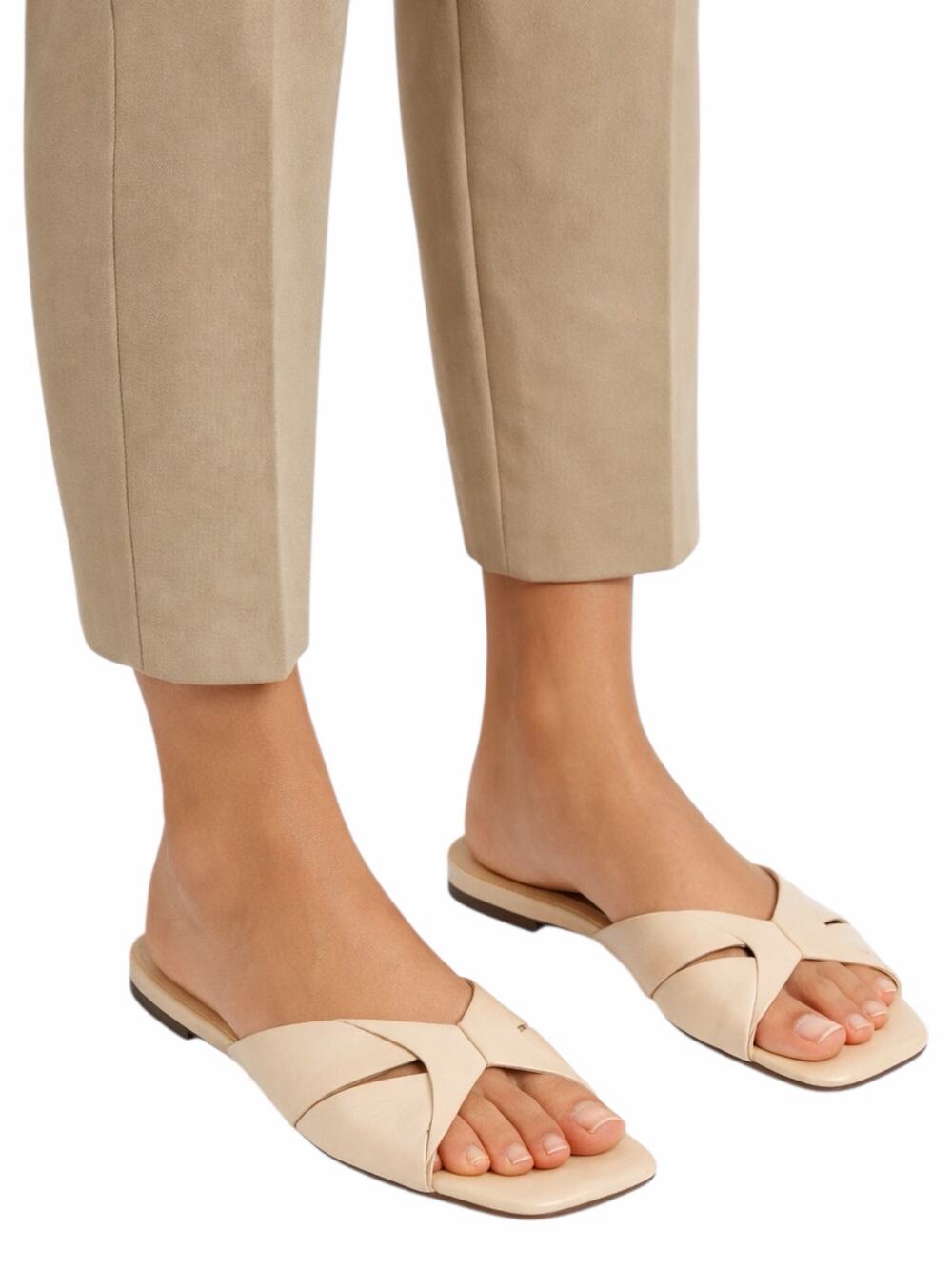 Theory Twisted Leather Sandal Slide Open Toe Beige Women Size 38